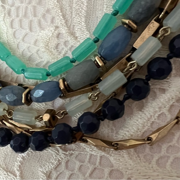 Stella & Dot turquoise 7 strands beads and gold tone necklace - Picture 3 of 6